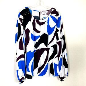 Liz Claiborne Colorblock Blouse Size XXL Pleated Neck Textured Business Office